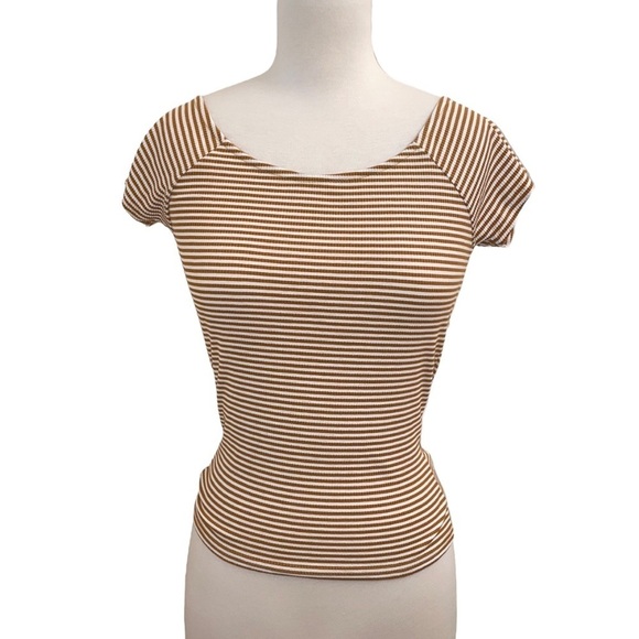 O'Neill Tops - O'NEILL yellow and white striped scoop neck top in women's size Medium